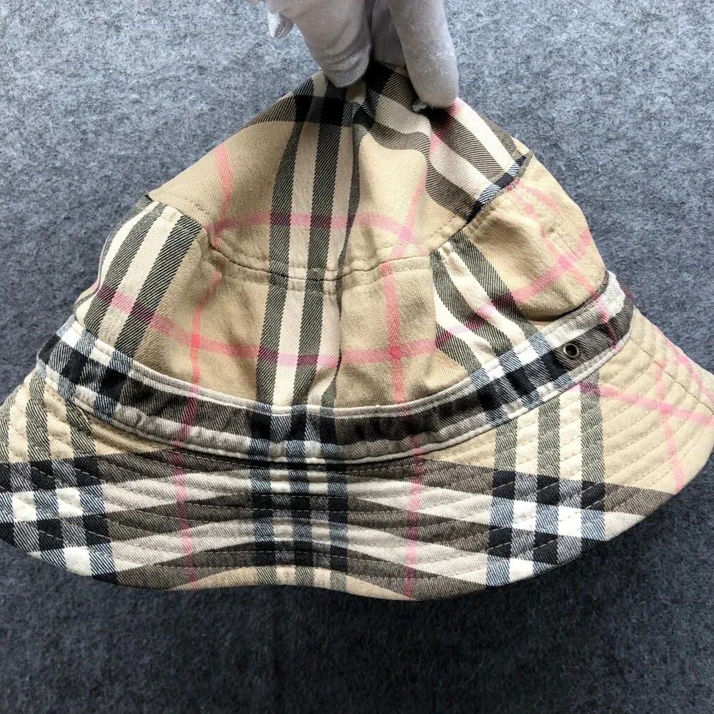 Vintage Y2K Burberry Golf Nova Check Bucket Hat Plaid Sun Cap Beige Size L/XL